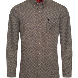 Men's Rodeo Patterned Brown Cowboy Shirt